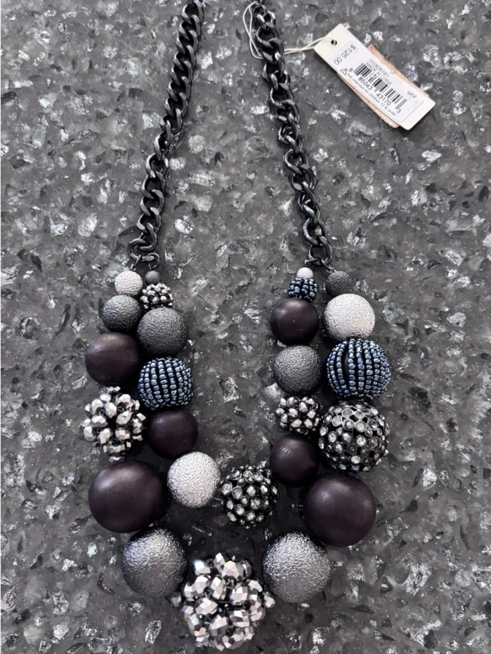 Statement Multi-Texture Brown & Silver Beaded Necklace - Women Jewelry